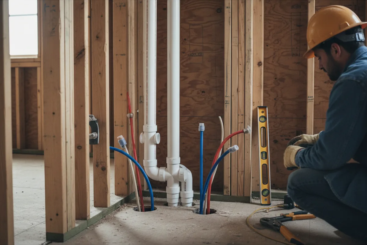 Drain and supply rough-in during Sump Pump Repair in Inkster